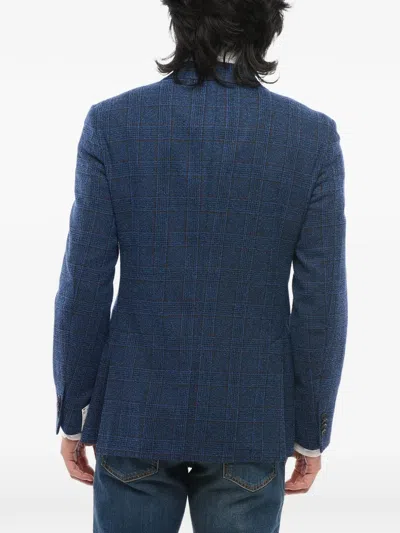 Corneliani Checked Single-breasted Blazer In Blue