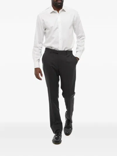 Corneliani Flat-front Wool Trousers In Grey
