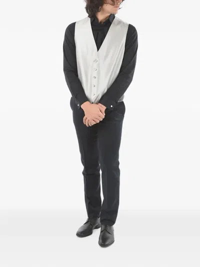 Corneliani Herringbone-pattern Silk Waistcoat In Grey