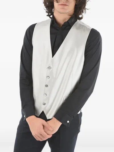 Corneliani Herringbone-pattern Silk Waistcoat In Grey