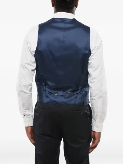 Corneliani Satin Piped-pocket Waistcoat In Blue