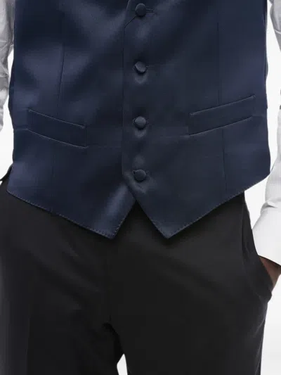 Corneliani Satin Piped-pocket Waistcoat In Blue