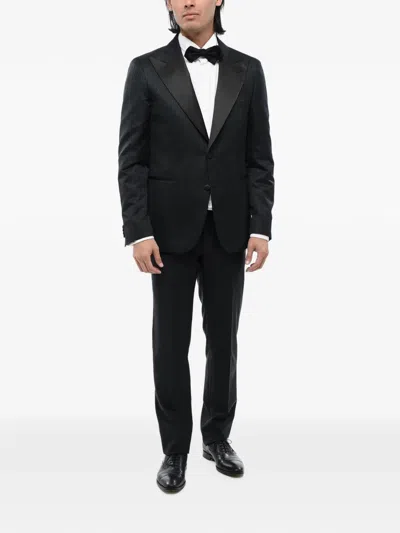 Corneliani Jacquard Satin-lapel Blazer In Black