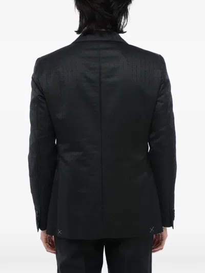 Corneliani Jacquard Satin-lapel Blazer In Black