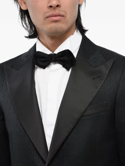 Corneliani Jacquard Satin-lapel Blazer In Black