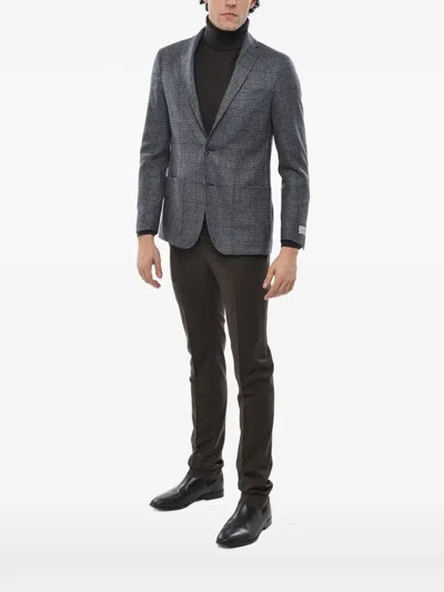 Corneliani Check-pattern Wool Blazer In Grey