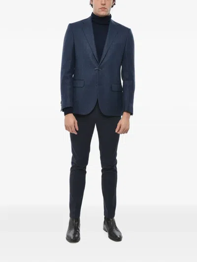 Corneliani Herringbone Single-breasted Blazer In Blue