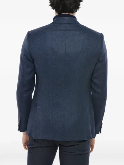 Corneliani Herringbone Single-breasted Blazer In Blue