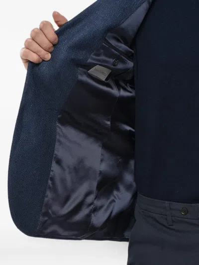 Corneliani Herringbone Single-breasted Blazer In Blue