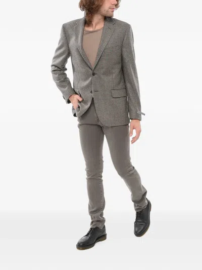 Corneliani Checked Single-breasted Wool Blazer In Gray