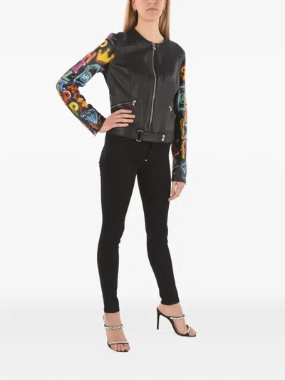 Philipp Plein Graffiti-printed Leather Jacket In Black