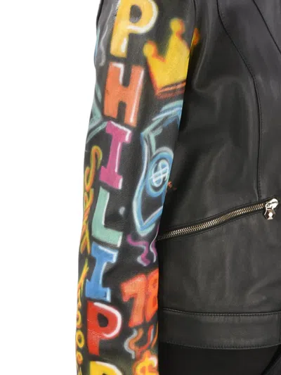 Philipp Plein Graffiti-printed Leather Jacket In Black