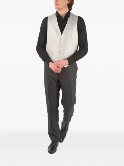 Corneliani Herringbone-pattern Silk Waistcoat In Neutrals