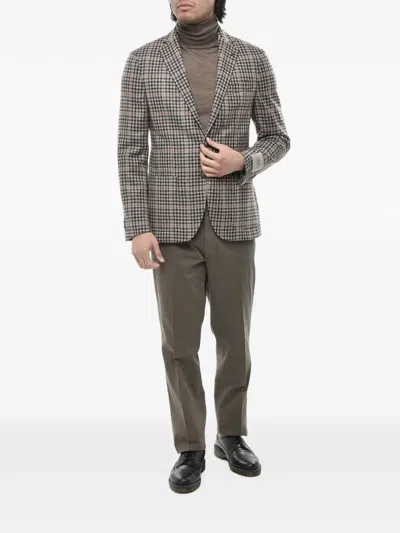 Corneliani Gingham-check Single-breasted Jacket In Gray