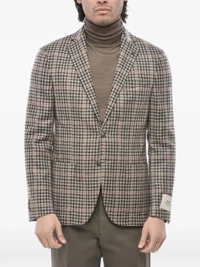 Corneliani Gingham-check Single-breasted Jacket In Gray