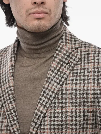 Corneliani Gingham-check Single-breasted Jacket In Gray