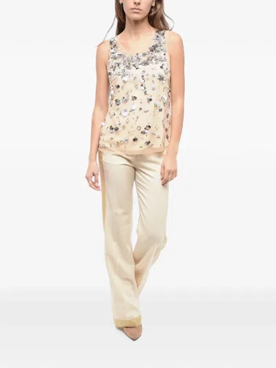 P.a.r.o.s.h Sequin-embellished Mesh Top In Neutral