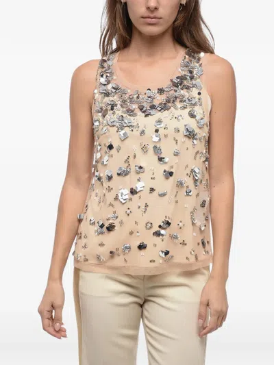 P.a.r.o.s.h Sequin-embellished Mesh Top In Neutral
