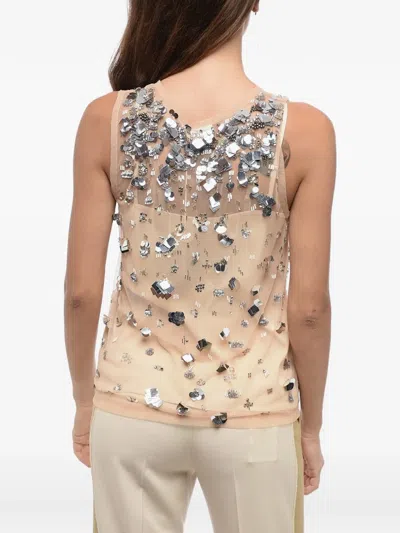 P.a.r.o.s.h Sequin-embellished Mesh Top In Neutral