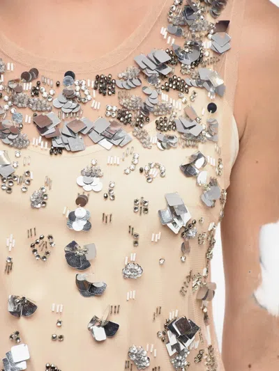 P.a.r.o.s.h Sequin-embellished Mesh Top In Neutral