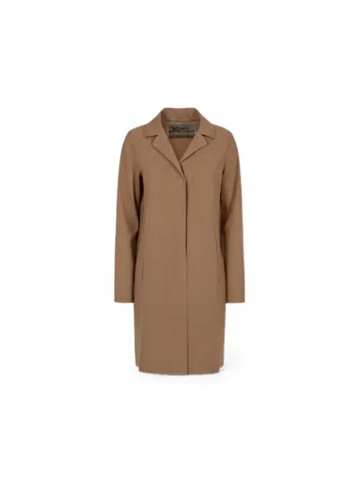 Herno First Act Coat Front Pockets Notch Lapel In Brown