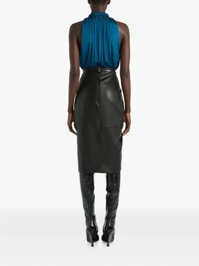 Balmain Draped Lambskin Midi Skirt In Black