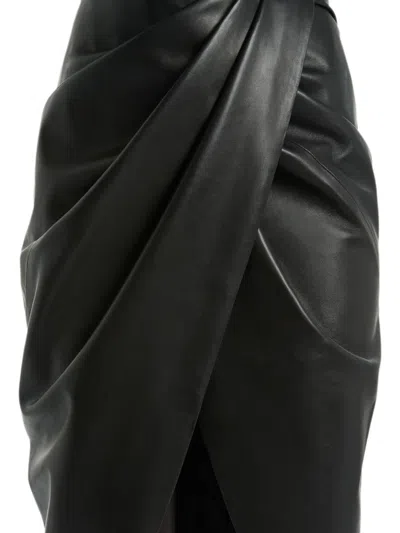 Balmain Draped Lambskin Midi Skirt In Black