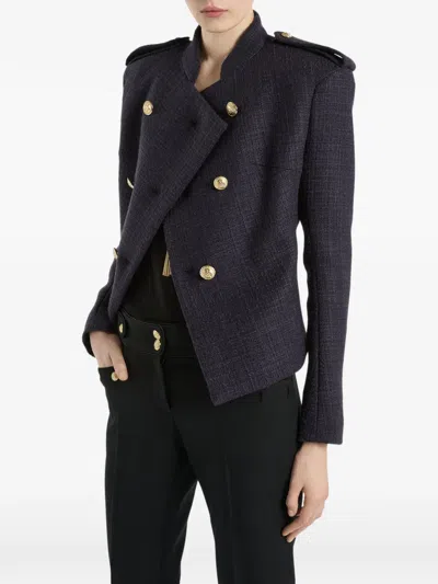 Balmain Tweed 6-button Jacket In Blue