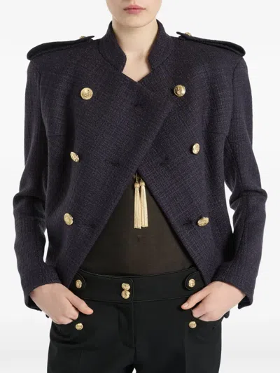 Balmain Tweed 6-button Jacket In Blue
