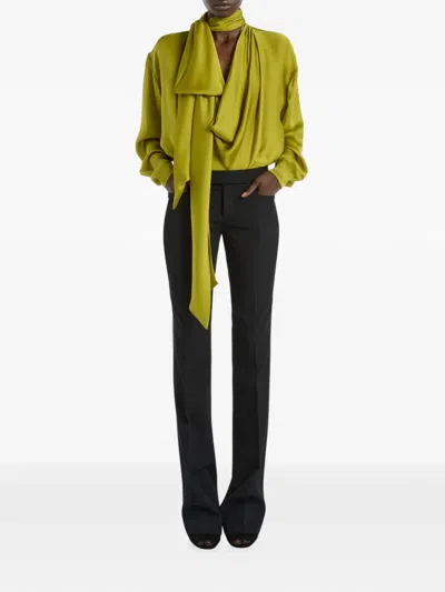 Balmain Draped Silk Chiffon Blouse In Green