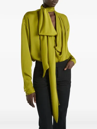 Balmain Draped Silk Chiffon Blouse In Green