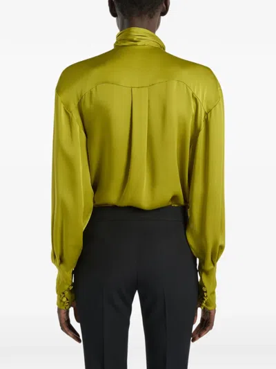 Balmain Draped Silk Chiffon Blouse In Green