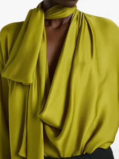 Balmain Draped Silk Chiffon Blouse In Green