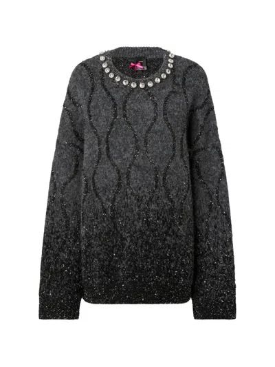 Pinko Crystal-embellished Sequin-pattern Sweater In Gray