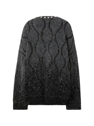 Pinko Crystal-embellished Sequin-pattern Sweater In Gray