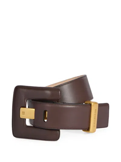 Balmain Anthem Large Smooth Leather Belt In Brown