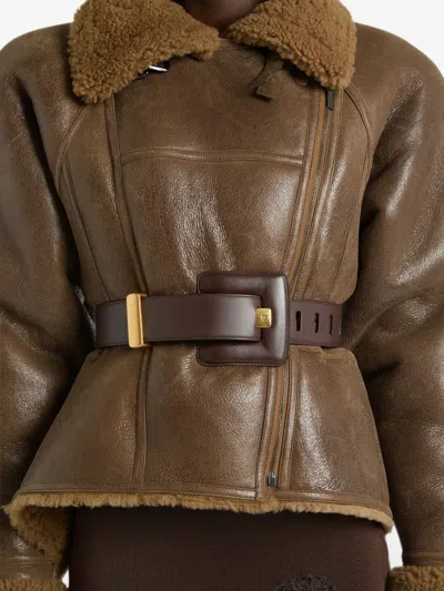 Balmain Anthem Large Smooth Leather Belt In Brown