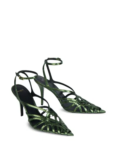 Balmain Python-effect Leather Cage Sandals In Green