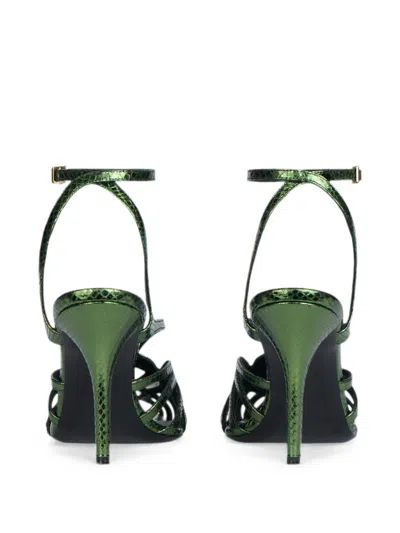 Balmain Python-effect Leather Cage Sandals In Green