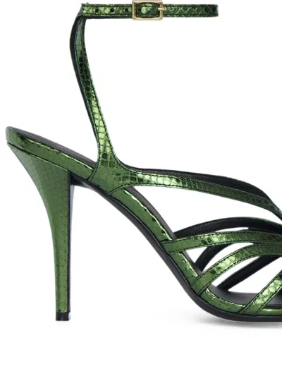 Balmain Python-effect Leather Cage Sandals In Green