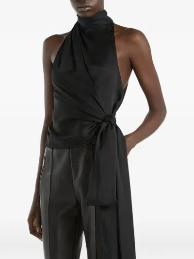 Balmain Open-back Silk Chiffon Top In Black