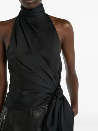 Balmain Open-back Silk Chiffon Top In Black