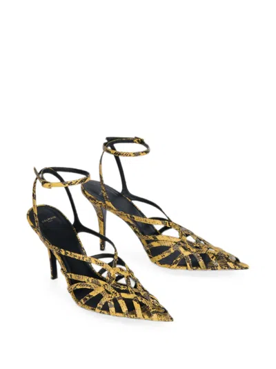 Balmain Python-effect Leather Cage Sandals In Multi