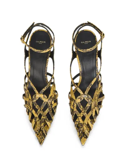 Balmain Python-effect Leather Cage Sandals In Multi