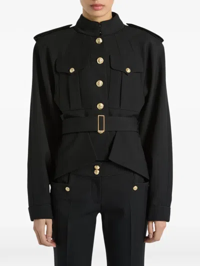 Balmain Wool Belted Officer Jacket In Black