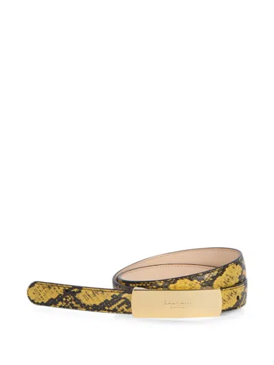 Balmain Python-effect Leather Belt In Yellow