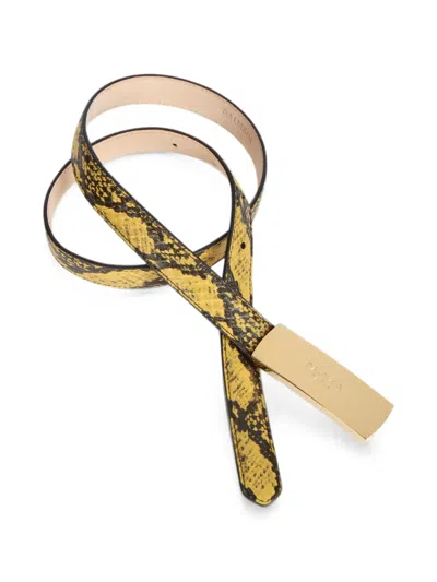 Balmain Python-effect Leather Belt In Yellow