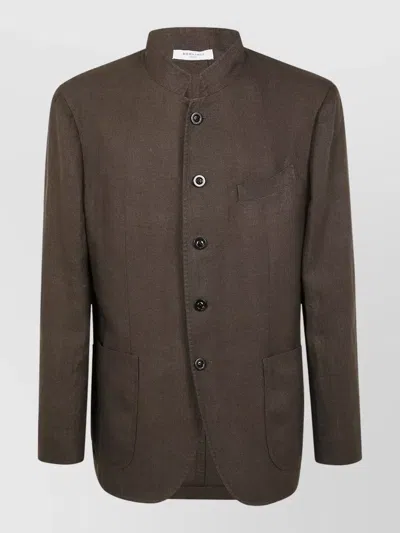 Boglioli Single-breasted Coffee-colored Linen Blazer In Brown