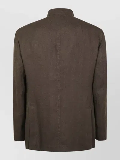 Boglioli Single-breasted Coffee-colored Linen Blazer In Brown