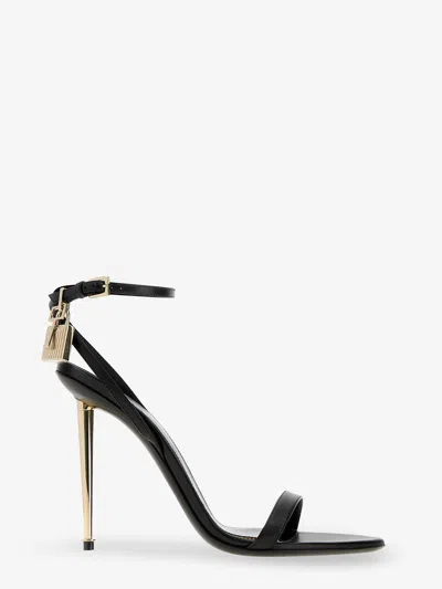 Tom Ford Paintdlock Pointed-toe Buckle Sandals With Signature Metal Heel In Black